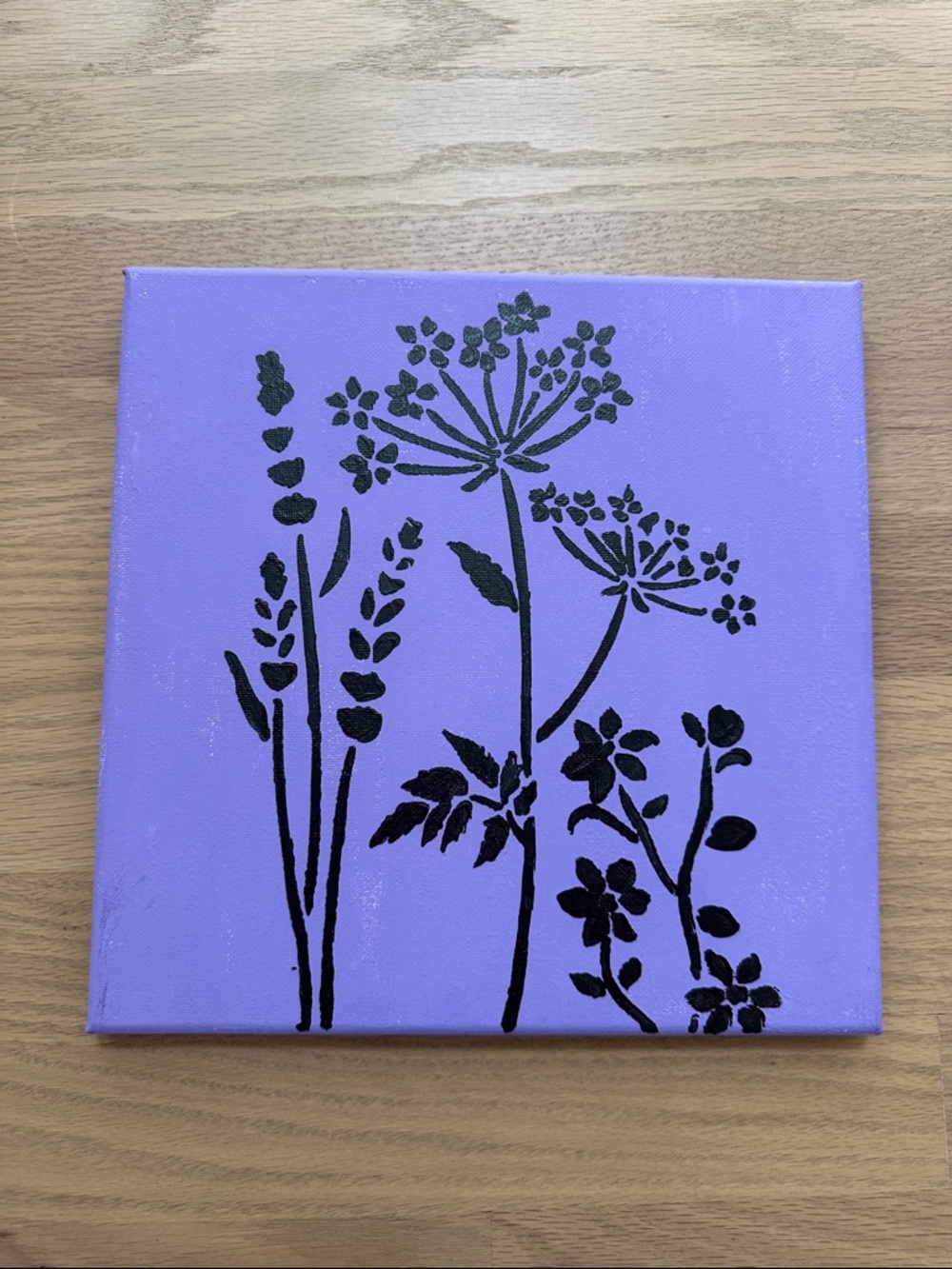 Acrylic Painting Floral Silhouette Canvas Wall Art in Lavender and Black